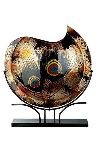 GILDE GLAS art Design Deko Vase auf Metall Ständer - Glas mit Federn - Dekoration Wohnzimmer - Geschenk für Frauen Weihnachten Geburtstag - Farbe: Braun Gold Schwarz - Höhe 37 cm von GILDE GLAS art