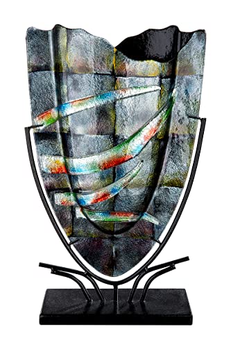 GILDE GLAS art Design Dekovase aus Glas - mit Metallständer - Geschenk für Frauen Geburtstag Valentinstag Muttertag - Farbe: grau - Höhe 48 cm von GILDE GLAS art
