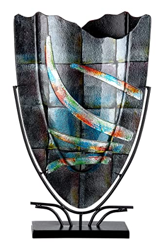 GILDE GLAS art Design Dekovase aus Glas - mit Metallständer - Geschenk für Frauen Geburtstag Valentinstag Muttertag - Farbe: grau - Höhe 58 cm von GILDE GLAS art