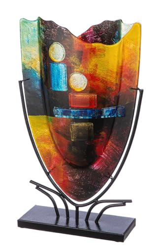 GILDE GLAS art große Deko Vase - handbemalte Glasvase mit Metall Ständer - Dekoration Wohnzimmer Höhe 49 cm Mehrfarbig von GILDE GLAS art