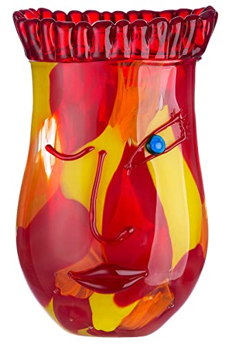 Glas Art Vase Dekovase Gesichtsvase - Deko Wohnzimmer - Geschenk für Frauen Geburtstag - Farbe: rot gelb - Höhe 29 cm von GILDE GLAS art