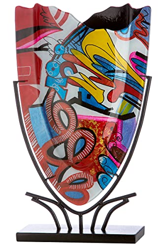 Glas Art Vase Dekovase im Street Art Design auf Metall Ständer - Deko Wohnzimmer - Geschenk für Frauen Geburtstag - Farbe: rot - Höhe 47 cm von GILDE GLAS art