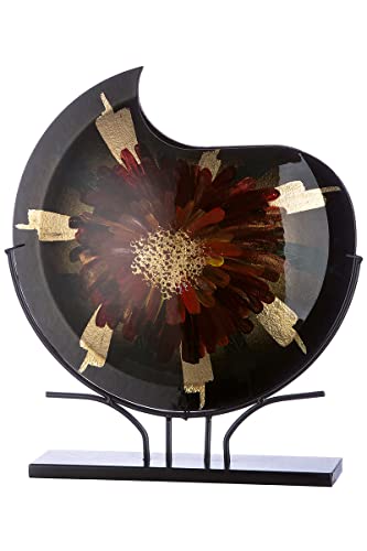 Glas Art runde Vase Dekovase auf Metallfuß - Deko Wohnzimmer - Geschenk für Frauen Geburtstag - handbemalt Farbe: grün rot Gold - Höhe 47,5 cm von GILDE GLAS art