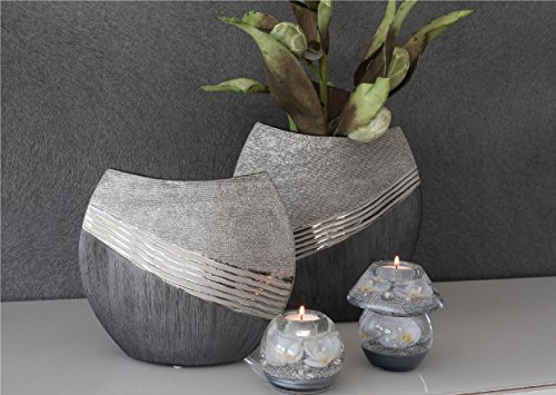 1 x Vase Bridgetown oval Keramik silber/grau Breite 27 cm, Tischdeko, Aufbewahrung, Deko Haus, für Blumen von GILDE