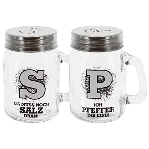 GILDE 2 x Streuer Salz/Pfeffer m. Sprüchen, Küchenartikel, Grillen, Sommer (Streuer Salz + Peffer (2er Set)) von GILDE