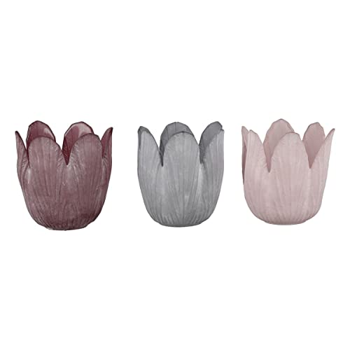 3er Set Windlichter aus Glas in Tulpenform, ca. 8x7cm, grau/rosa/Flieder von GILDE
