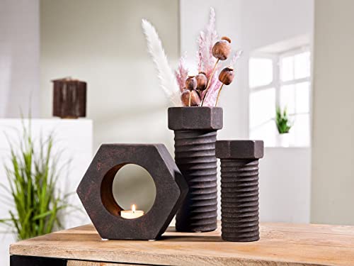 3tlg Vintage Charme für Zuhause, Büro und Werkstatt: Keramik Vase mit Schrauben und Teelichtleuchter in antik braun 3tlg Vintage Charme für Zuhause, Büro und Werkstatt: Keramik Vase mit Schrauben und Teelichtleuchter in antik braun von GILDE