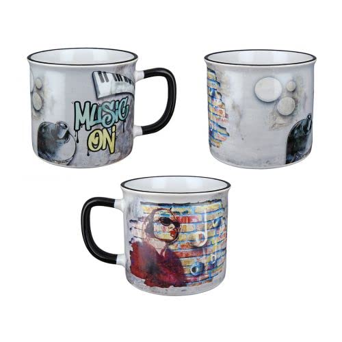 Becher Kaffeebecher Tasse "Street Art" Emaille-Design, bunt schrill Grafiti (Music) von GILDE