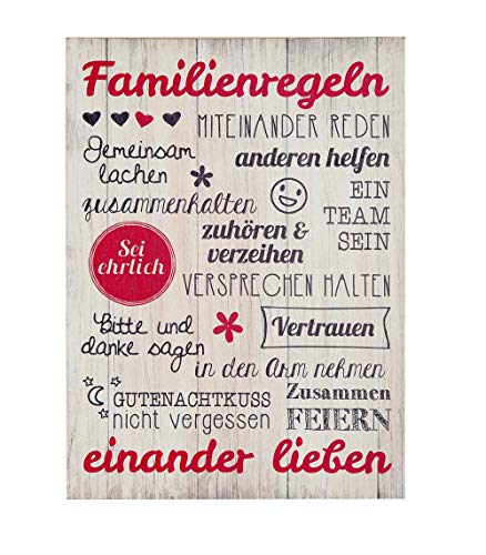 Bild Weisheit Familienregeln creme rot/schwarz Höhe 50 cm, Wandobjekt von GILDE