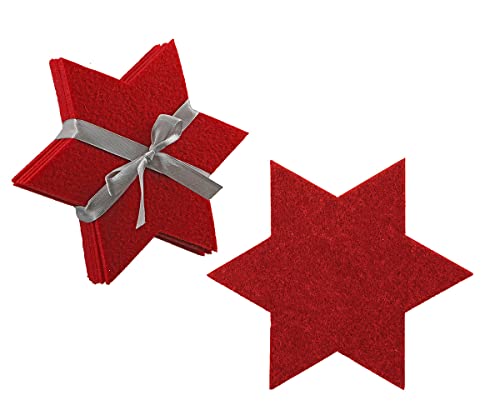 Filz Untersetzer Stern 6 Stück, 12,5cm von Sternspitze zu Sternspitze, waschbar (rot) von GILDE