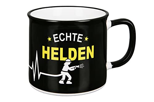 GILDE 1 Kaffeebecher Porzellan Durstlöscher oder Echte Helde zur Auswahl, 320ml,13x9x8cm im Emaille-Design (Echte Helden) von GILDE