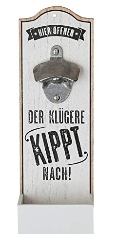 GILDE 1 x Wand-Flaschenöffner Metallöffner Kronkorkensammler Der klügere Kippt nach Höhe 30 cm, Wanddeko, Wandobjekt (weiß (Stückpreis)) von GILDE