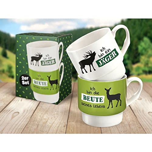 GILDE - 44149 - Kaffeebecher, Stapeltassen Set, Jäger Beute, Porzellan, 8,5cm x 14,5cm, 330ml von GILDE