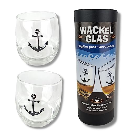 GILDE - 44471-2er Set Wackelglas Anker, 2 Gläser in einer Zylinderbox mit Banderole, Glas: H 8,5cm D 7,5cm Füllmenge ca. 200ml, spülmaschinenfest von GILDE