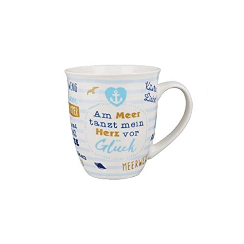 GILDE - 44945 - Kaffeebecher, Jumbo Tasse, Am Meer tanzt mein Herz vor Glück, Porzellan, 11cm x 14cm x 10,2cm, 400ml von GILDE
