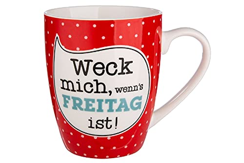 GILDE - 49822 - Kaffeebecher, Weck mich wenn´s Freitag ist, Porzellan, 8,5cm x 12cm x 10cm, 360ml von GILDE