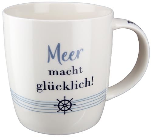 GILDE - 51849 - Kaffeebecher, Tasse, Meer macht glücklich, Porzellan, 8,5cm x 12cm x 9cm, 380ml von GILDE