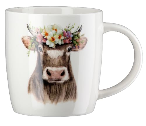 GILDE - 60851- Kaffeebecher, Kuh mit Blumenkranz, Adelheid, Porzellan, 9cm x 8,5cm, 380ml von GILDE