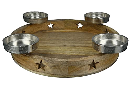 GILDE Advents Kranz Ø 46 cm- aus Holz -Stern Deko - mit Kerzenteller für 4 Kerzen Ø 9 cm von GILDE
