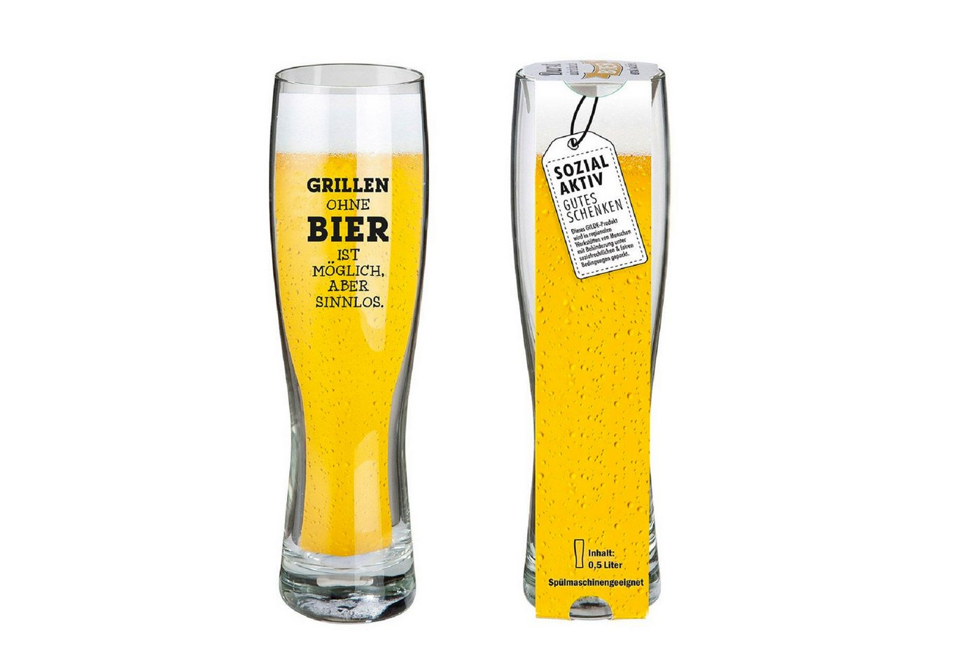 GILDE Bierglas Weizenbierglas 'Grillen' 500ml, Glas von GILDE