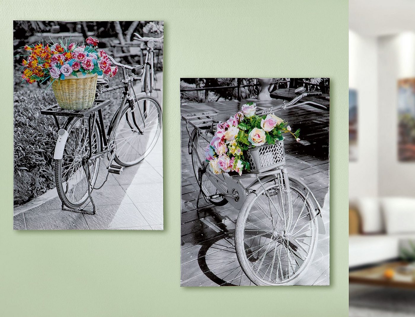 GILDE Bilder-Collage Bild Gemälde Blumen Fahrrad" VE 2 so (BxHxL) 50 cm x 70 cm x 2,5" von GILDE