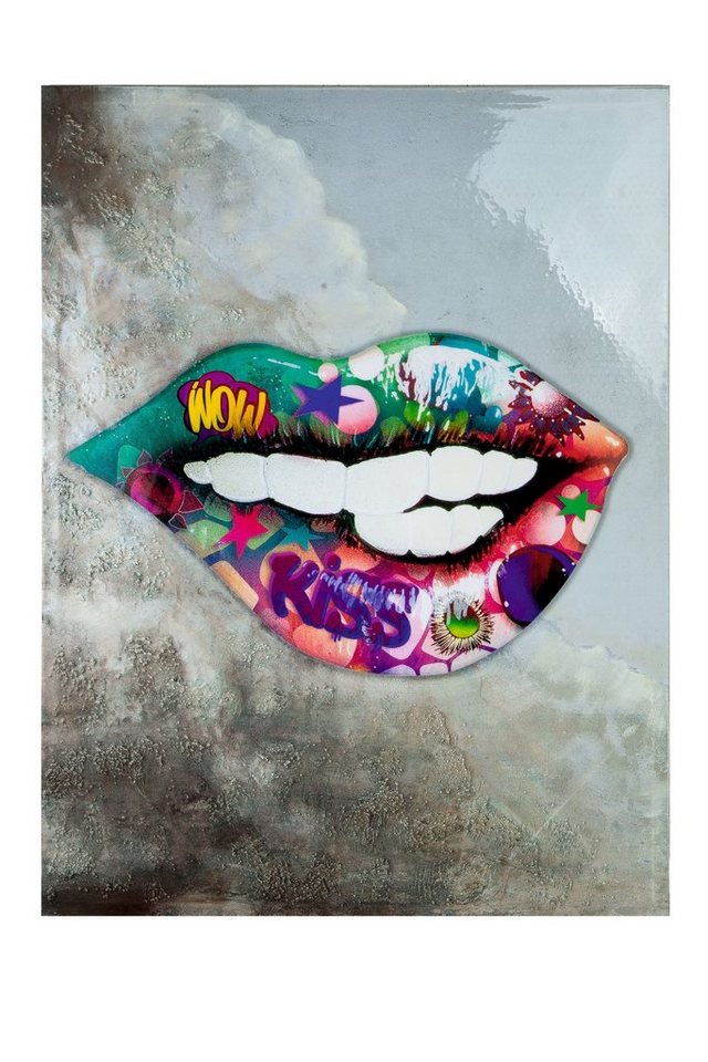 GILDE Bild GILDE Gemälde Street Art Kiss - mehrfarbig - H. 120cm x B. 90cm von GILDE