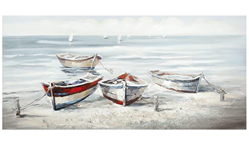 GILDE Bild Gemälde Strand-Boote (B x H x L) 150 x 70 x 0 cm türkis/Sand/rot/blau, 3D, handgemalt von GILDE