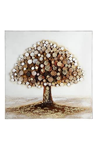 GILDE Bild Gemälde gro.Baum auf Wiese (BxHxT) 80 x 80 x 3,5 cm Weiss/naturfarb./goldfarb./braun, Leinwand von GILDE