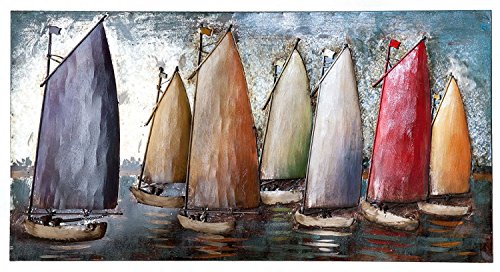 GILDE Bild Sailing Regatta Segeln Segelboote - Kunstobjekt Gallery - Handarbeit - 60 x 120 cm von GILDE