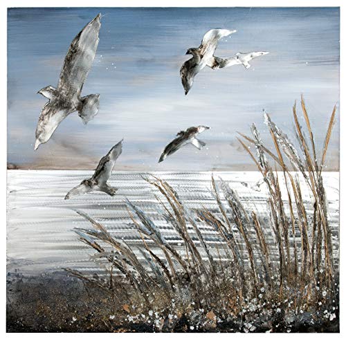 GILDE Bild Vogelschwarm - Gemälde handgemalt auf Leinwand H 100 cm B 100 cm von GILDE