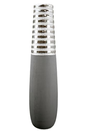 GILDE Deko Vase Bodenvase Newtown - Keramikvase - grau-matt - Silber-glänzend - Höhe 65 cm - Breite 15 cm von GILDE