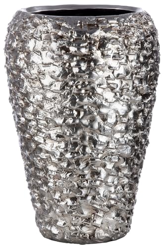 GILDE Bodenvase große Vase XL aus Keramik - wasserdichte Blumenvase - Weihnachtsdeko Silber - Europäische Herstellung - Farbe: antik Silber Höhe 50 cm Ø 35 cm von GILDE