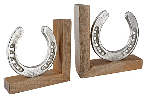 GILDE Buchstützen 2tlg. Set Hufeisen - Holz und Aluminium - Dekoration Geschenk für Frauen Pferdemädchen - Höhe 13 cm von GILDE