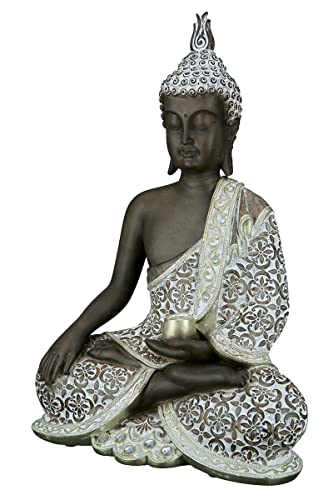 GILDE Deko Skulptur Buddha Figur sitzend - Meditation - braun/weiß - Höhe 35 cm von GILDE