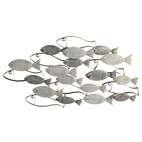 GILDE Casablanca Wandobjekt Fischschwarm - Metall grau/goldfarben weiß gewischt - ausschließlich Indoor geeignet - 48 x 90 cm von GILDE