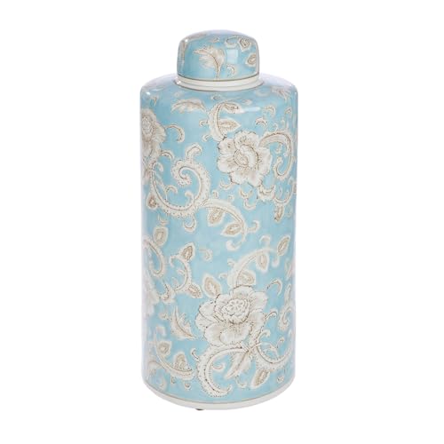 GILDE Deckelvase Fayencen - Keramik - glasiert - Blumenmuster - zylindrisch - Höhe 44 cm x Ø 18 cm - blau GILDE Deckelvase Fayencen - Keramik - glasiert - Blumenmuster - zylindrisch - Höhe 44 cm x Ø 18 cm - blau von GILDE