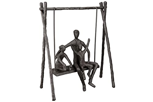 GILDE Deko Design Skulptur aus Eisen - Vater mit Kinder auf Schaukel - mit Sprüchanhänger - Farbe: brau Höhe 21 cm von GILDE