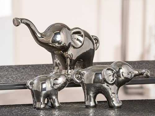 GILDE Deko Elefanten Familie - Elepfanten Trio 3-teiliges Set - Tierfigur Dekoration Keramik - Farbe: Silber glänzend - Breite 13,5/19,5/27,5 cm GILDE Deko Elefanten Familie - Elepfanten Trio 3-teiliges Set - Tierfigur Dekoration Keramik - Farbe: Silber glänzend - Breite 13,5/19,5/27,5 cm von GILDE