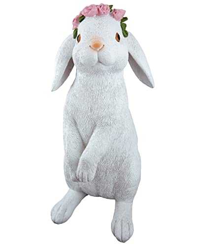 GILDE Deko Figur Hase Rose aus Kunstharz - Frühjahrsdeko Ostern Osterhase - stehend weiß mit Rosen Haarkranz - Höhe 29 cm von GILDE