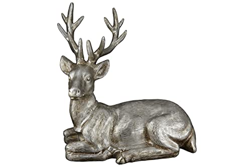 GILDE Deko Figur Skulptur Hirsch liegend - Advent und Weihnachtsdekoration Innenbereich - Farbe: Silber - Höhe 30 cm Breite 27,5 cm von GILDE