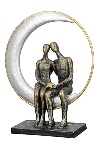 GILDE Deko Figur Skulptur Pärchen Liebespaar - verliebtes Paar sitzend - Moonlight - Hochzeitsgeschenk Geschenk Weihnachten Geburtstagsgeschenk - Farben: Bronze Silber Gold - Höhe 29 cm von GILDE