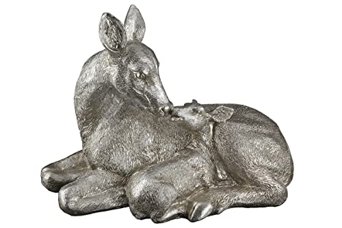 GILDE Deko Figur Skulptur REH mit Rehkitz - Advent und Weihnachtsdekoration Innenbereich - Farbe: Silber - Höhe 21 cm Breite 28 cm von GILDE