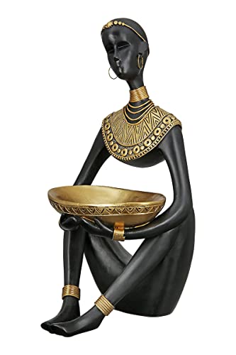 GILDE Deko Figur Skulptur mit Schale - aus Kunstharz - afrikanische Dekoration Safari - Farbe: schwarz Gold - Höhe 32 cm von GILDE