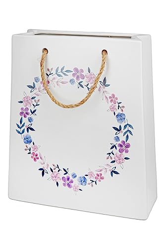 GILDE Deko Gefäß Handtasche aus Keramik - Dekoration Wohnzimmer - Vase für Kunstblumen Tockenblumen getrocknete Gräser - weiß Höhe 30 cm von GILDE