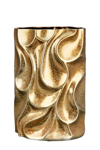 GILDE Deko Keramik Vase Blumenvase - wasserdicht Europäische Herstellung - Deko Wohnzimmer - Advent Weihnachtsdeko Gold - Farbe: antik Gold Höhe 36 cm von GILDE