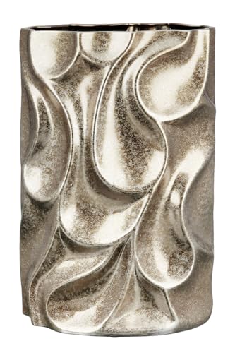 GILDE Deko Keramik Vase Blumenvase - wasserdicht Europäische Herstellung - Deko Wohnzimmer - Farbe: Silber Höhe 37 cm von GILDE