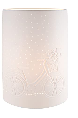 GILDE Deko Lampe Tischlampe - Blumen Fahrrad - Höhe 28 cm, 32323, Weiß von GILDE
