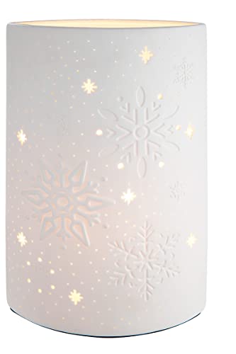 GILDE Deko Lampe Tischlampe - Schneeflocken - aus Porzellan - Höhe 28 cm, 25563, Weiß von GILDE