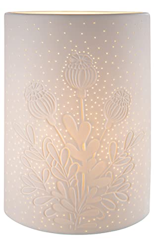 GILDE Deko Lampe aus Porzellan - Motiv: Mohnblume - weiß mit Lochmuster - Höhe 28 cm von GILDE