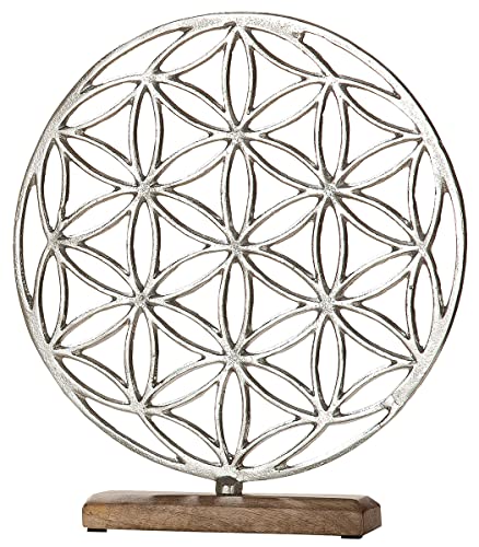 GILDE Deko Lebensblume - Blume des Lebens - Geschenk Geburtstag Valentinstag Frau Ehefrau Freundin Mutter - Holz Aluminium - Farbe: braun Silber - Höhe 36 cm von GILDE